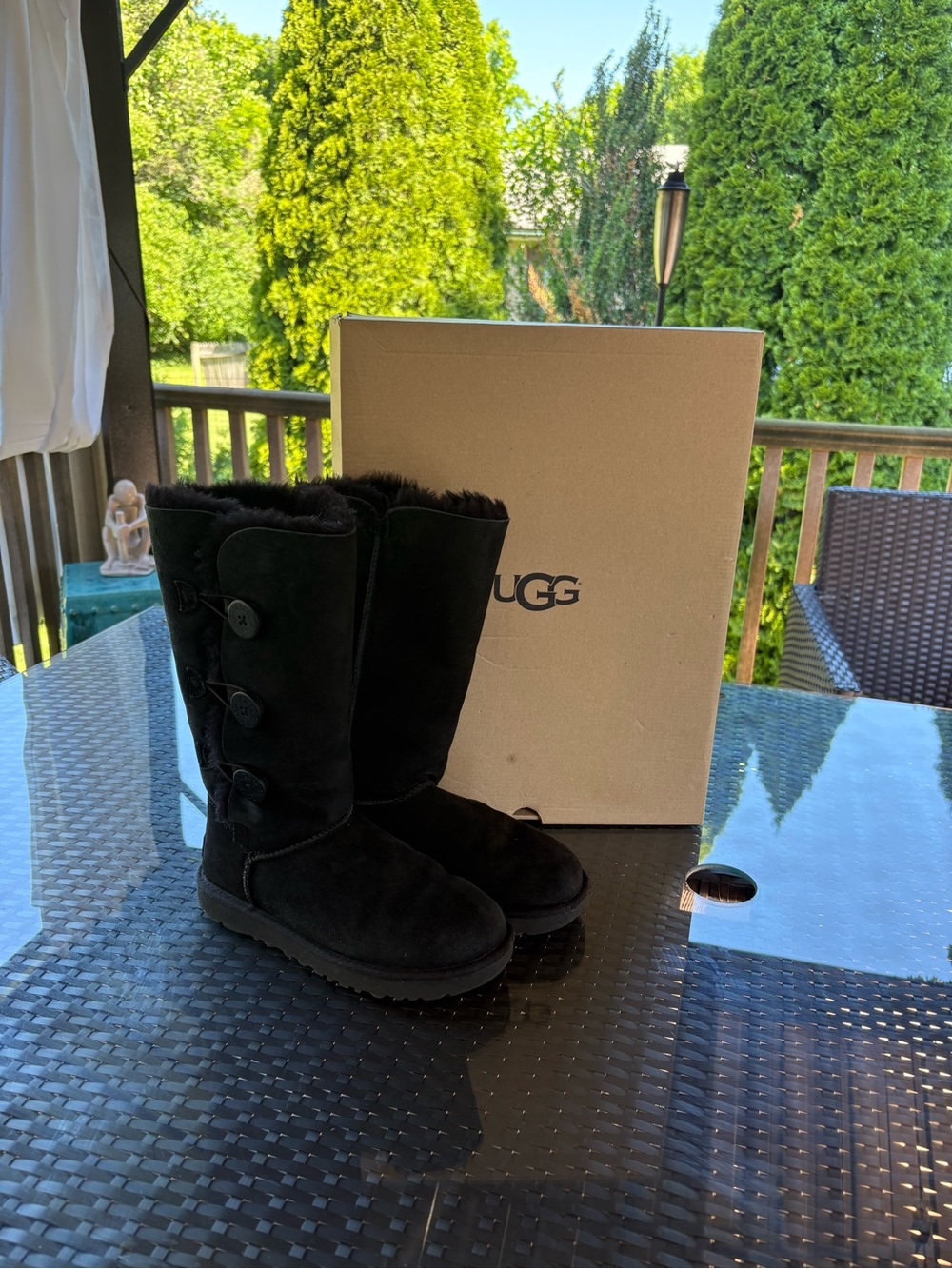 UGG Black Suede Button-Detail Mid-Calf Boots